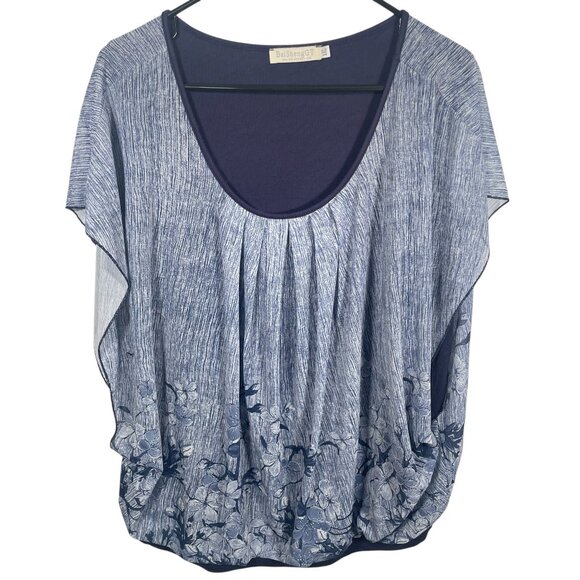 BaiShengGT Sleeveless Layered Shirt Womens 2XL Flowy Blue Floral Sheer - Picture 1 of 6